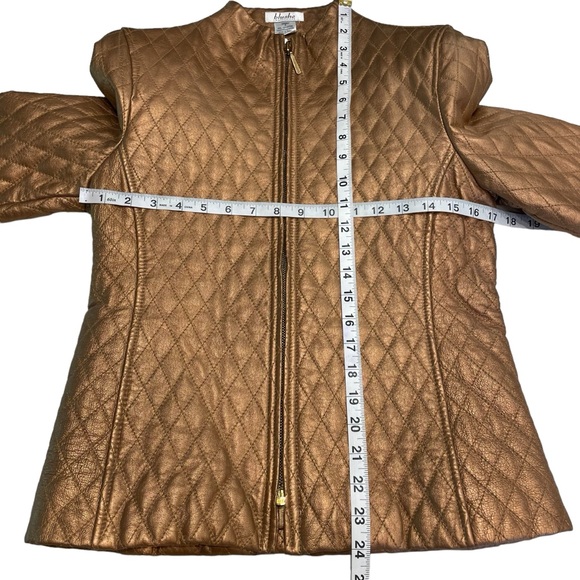 NEW Vintage 80s 90s Blushe Impressions Gold Quilted Leather Zipper Jacket w/belt - Picture 9 of 14